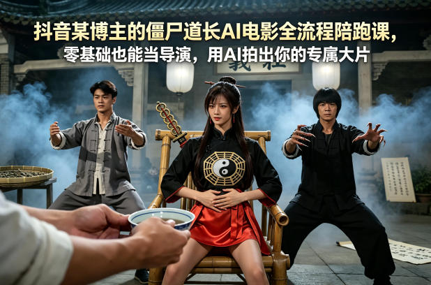 抖音某博主的僵尸道长AI电影全流程陪跑课，零基础也能当导演，用AI拍出你的专属大片|网创挖金社