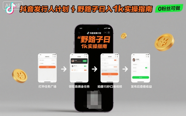 抖音发行人计划全新野路子玩法，随时随地，只要有手机，就能操作，日入1k+【揭秘】|网创挖金社