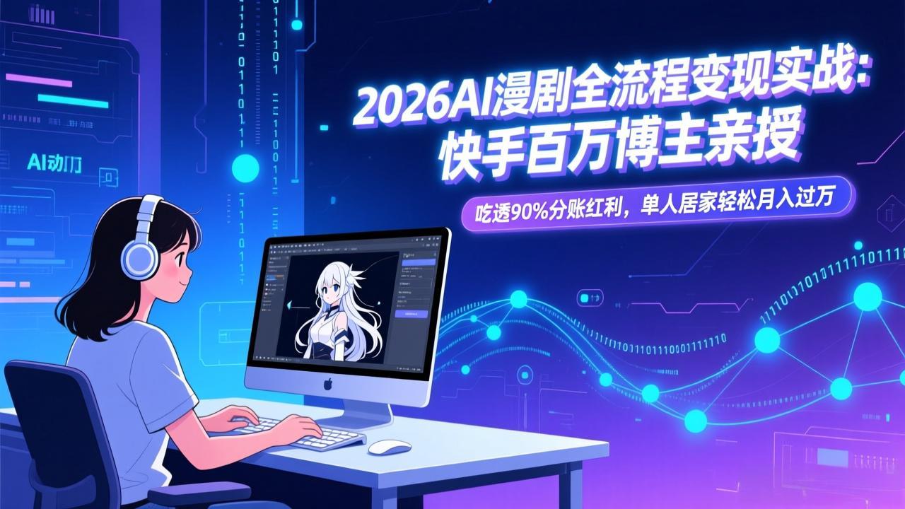 2026AI漫剧全流程变现实战：快手百万博主亲授，吃透90%分账红利，单人居家轻松月入过万|网创挖金社