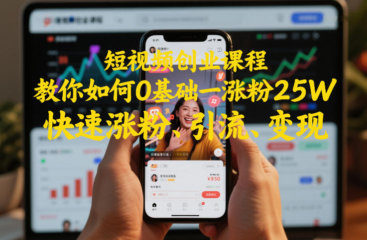 短视频创业课程，教你如何0基础一天涨粉25W，快速涨粉、引流、变现|网创挖金社