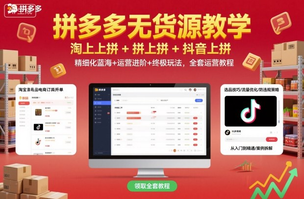 拼多多无货源教学，淘上拼+拼上拼+抖上拼，精细化蓝海+运营进阶+终极玩法，全套运营教程|网创挖金社