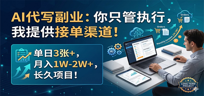 AI代写副业：你只管执行，我提供接单渠道！单日3张+，月入1W-2W+，长久项目|网创挖金社