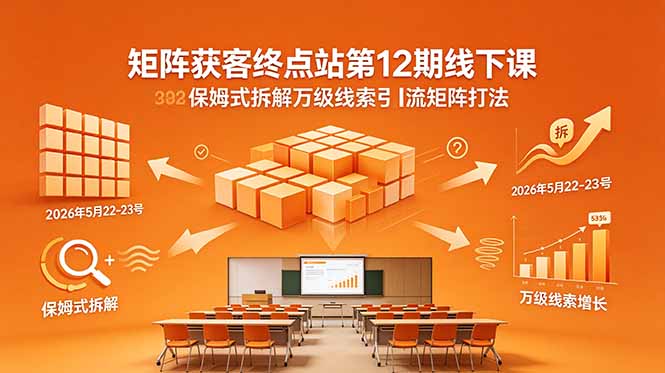 矩阵获客终点站第12期线下课 2026年5月22-23号 保姆式拆解万级线索引流矩阵打法|网创挖金社