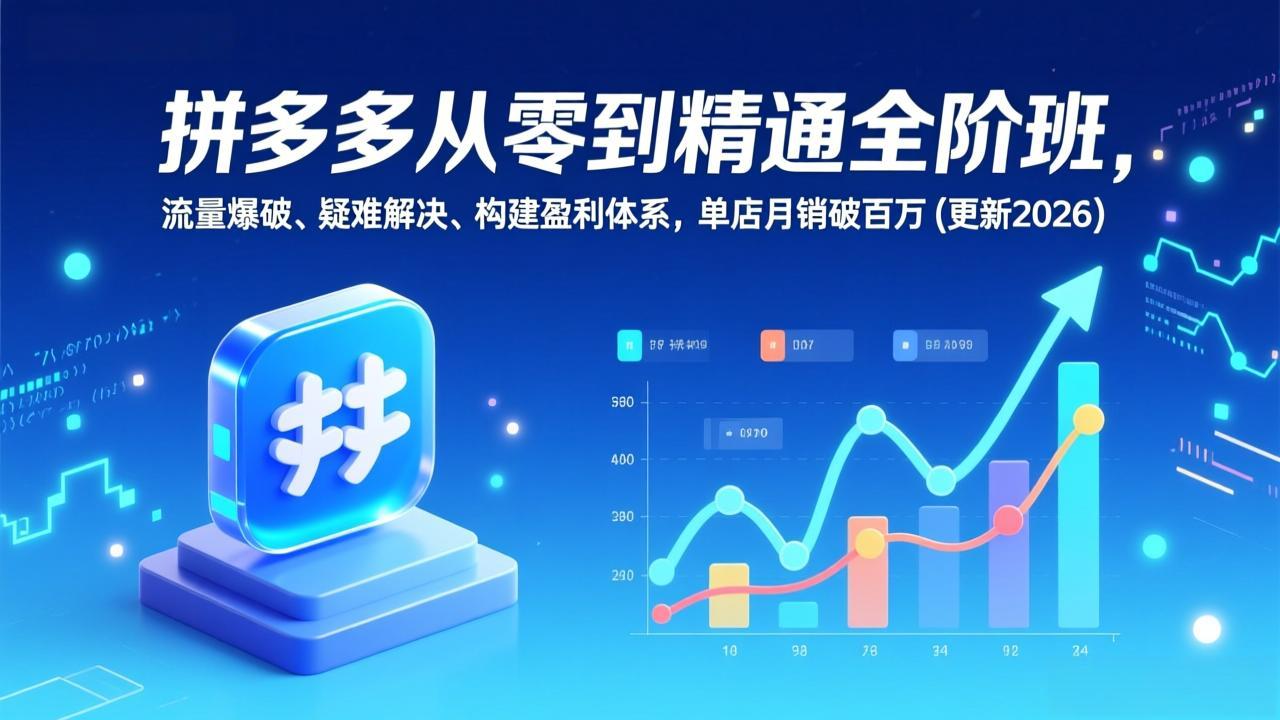 拼多多从零到精通全阶班，流量爆破、疑难解决，构建盈利体系，单店月销破百万(更新2026|网创挖金社
