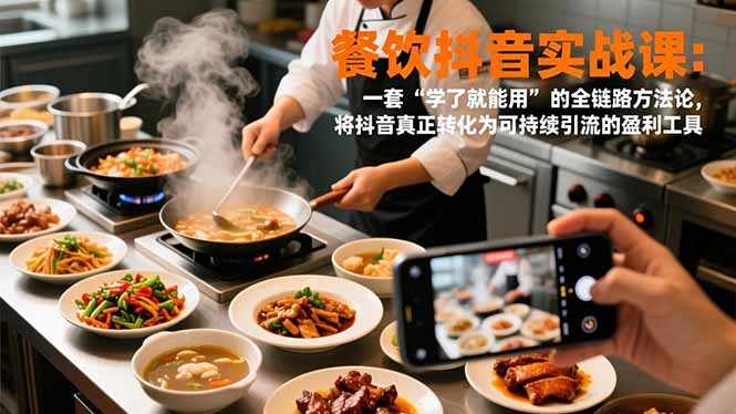 餐饮抖音实战课：一套“学了就能用”的全链路方法论，将抖音真正转化为可持续引流的盈利工具|网创挖金社
