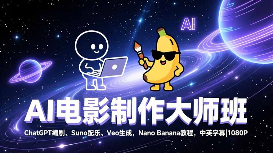 AI电影制作大师班：ChatGPT编剧、Suno配乐、Veo生成，Nano Banana教程，中英字幕|1080P|网创挖金社