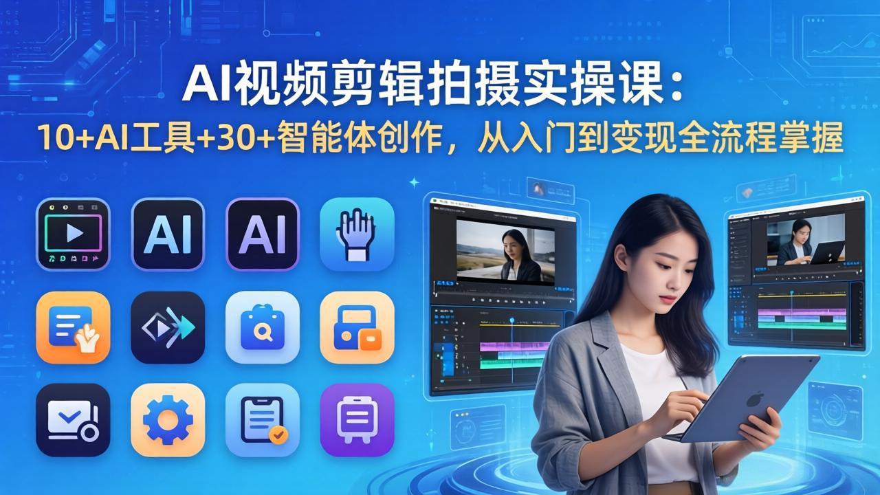 AI 视频剪辑拍摄实操课：10+AI工具+30+智能体创作，从入门到变现全流程掌握|网创挖金社