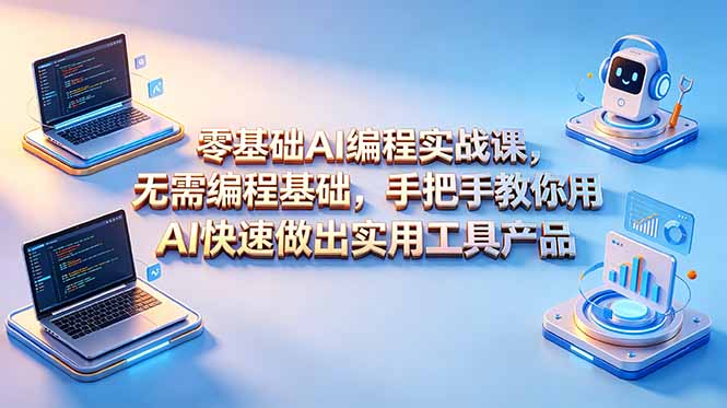 零基础AI编程实战课-更新，无需编程基础，手把手教你用AI快速做出实用工具产品|网创挖金社
