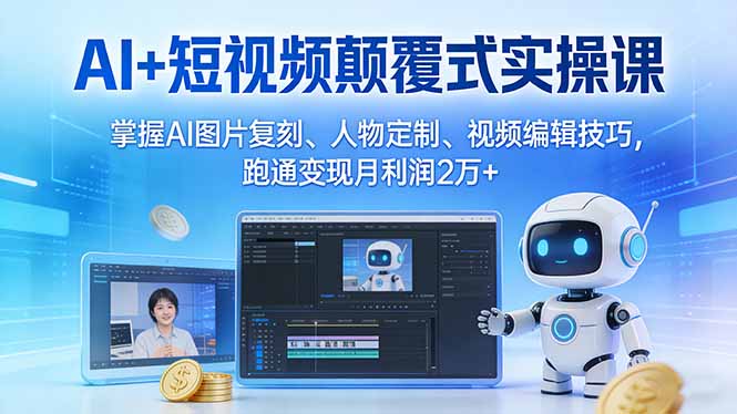 AI+短视频颠覆式实操课：掌握AI图片复刻、人物定制、视频编辑技巧，跑通变现月利润2万+|网创挖金社