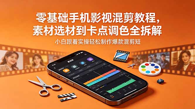零基础手机影视混剪教程，素材选材到卡点调色全拆解，小白跟着实操轻松制作爆款混剪短片|网创挖金社