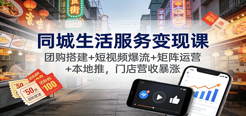 同城生活服务变现课：团购搭建+短视频爆流+矩阵运营+本地推，门店营收暴涨|网创挖金社