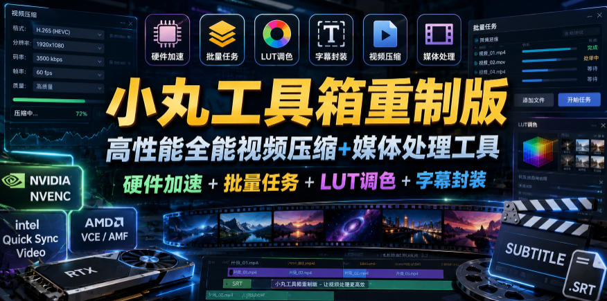 小丸工具箱重制版–高性能全能视频压缩+媒体处理工具｜硬件加速+批量任务+LUT调色+字幕封装|网创挖金社