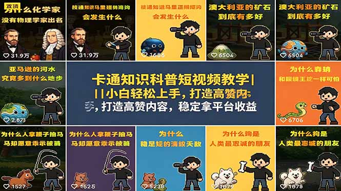 卡通知识科普短视频教学｜小白轻松上手，打造高赞内容，稳定拿平台收益|网创挖金社
