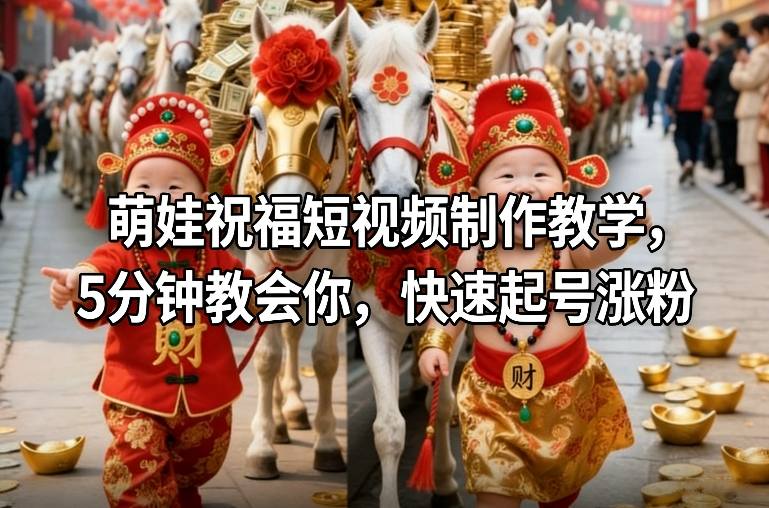 萌娃祝福短视频制作教学，5分钟教会你，快速起号涨粉|网创挖金社