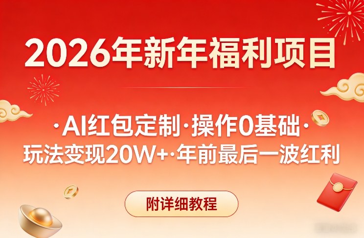 新年福利项目，AI红包定制，操作0基础，玩法变现20W+年前最后一波红利，附详细教程|网创挖金社