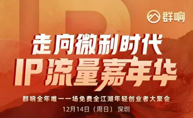2025ip嘉年华万人12月14深圳线下课，走向微利时代，IP流量嘉年华，实操性极强的商业干货课|网创挖金社