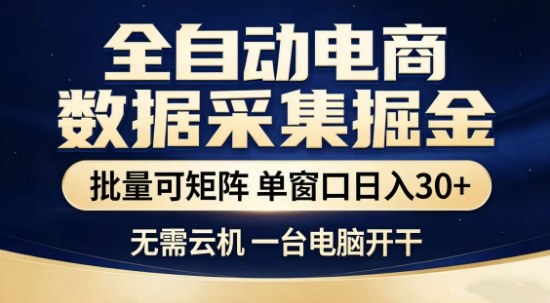 独家电商数据全自动采集项目，批量可矩阵，单窗口轻松日入3张+【揭秘】|网创挖金社