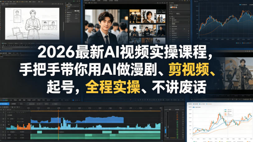 2026最新AI视频实操课程，手把手带你用AI做漫剧、剪视频、起号，全程实操、不讲废话|网创挖金社