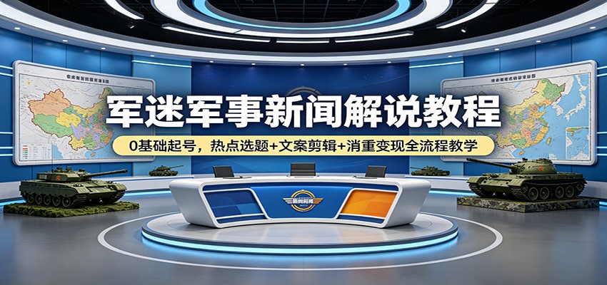 军迷军事新闻解说教程：0基础起号，热点选题+文案剪辑+消重变现全流程教学|网创挖金社