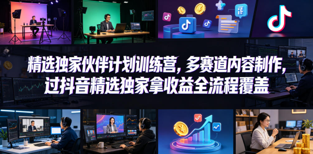 小豁食堂精选独家伙伴计划训练营，多赛道内容制作，过抖音精选独家拿收益全流程覆盖|网创挖金社