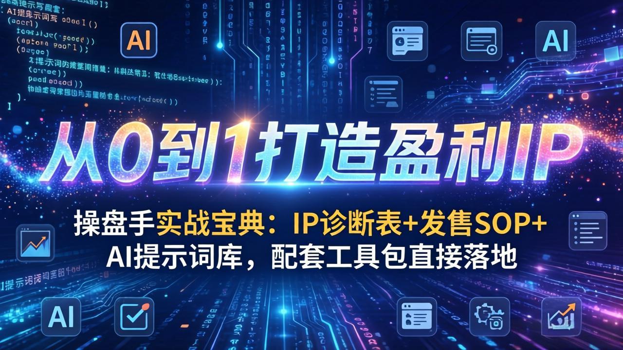 操盘手实战宝典：IP诊断表+发售SOP+AI提示词库，配套工具包直接落地，从0到1打造盈利IP|网创挖金社