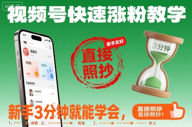 视频号快速涨粉教学，新手3分钟就能学会，直接照抄！|网创挖金社