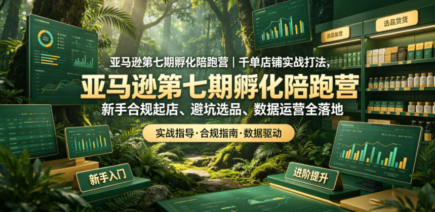 亚马逊第七期孵化陪跑营｜千单店铺实战打法，新手合规起店、避坑选品、数据运营全落地|网创挖金社