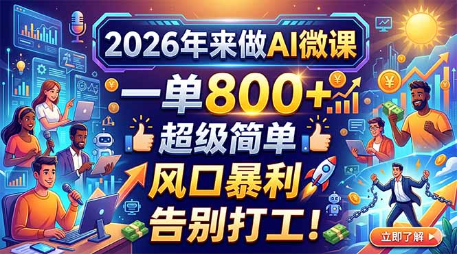 2026年来做AI微课，一单800+，超级简单，风口暴利，告别打工！|网创挖金社