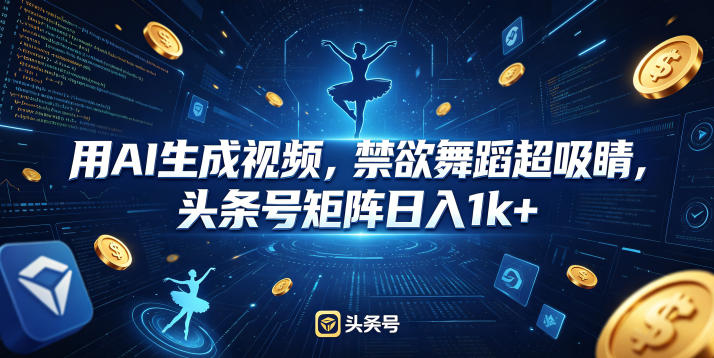 用AI生成视频，禁欲舞蹈超吸睛，头条号矩阵日入1k+|网创挖金社