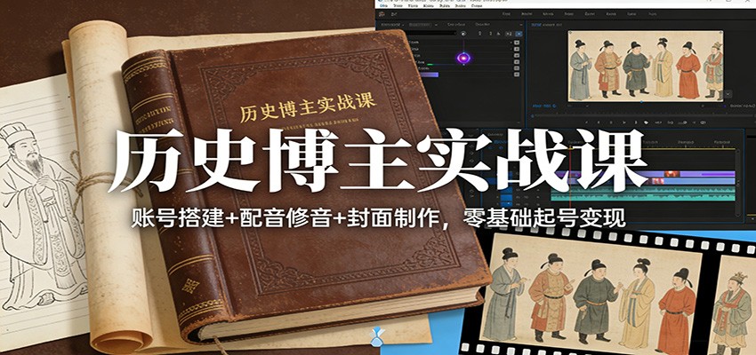 历史博主实战课：账号搭建+配音修音+封面制作，零基础起号变现|网创挖金社
