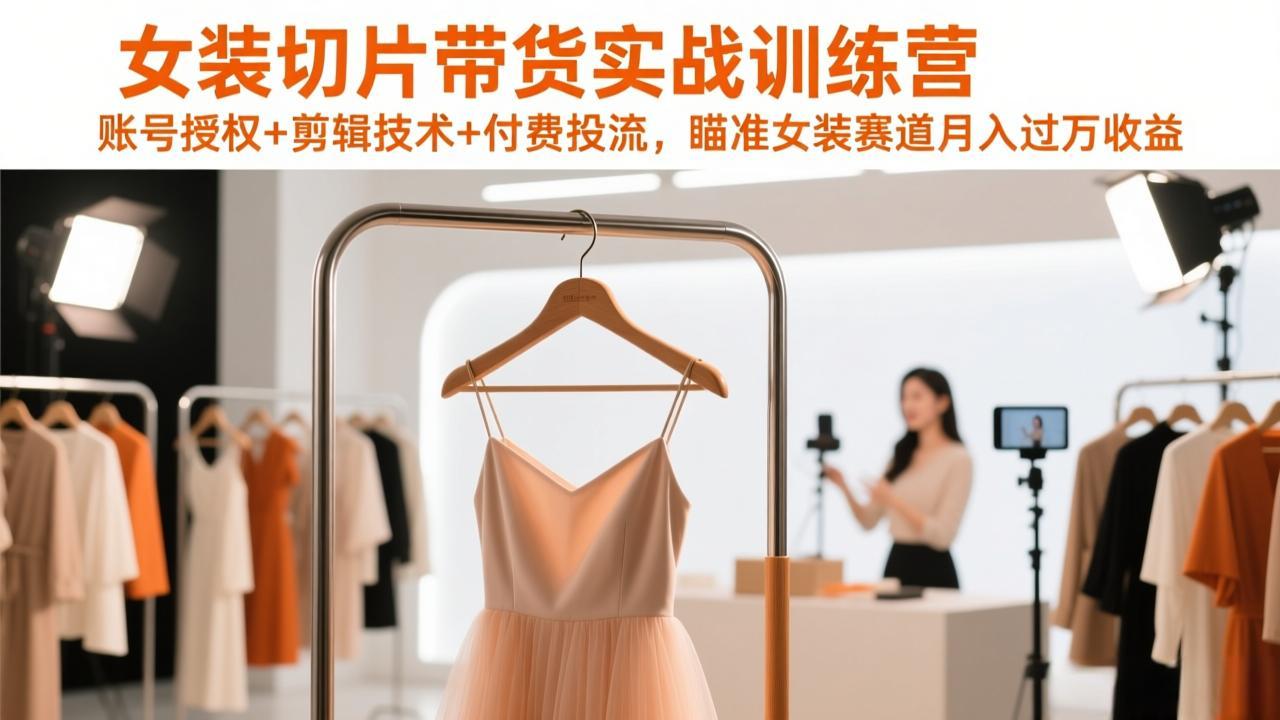 女装切片带货实战训练营，账号授权+剪辑技术+付费投流，瞄准女装赛道月入过万收益|网创挖金社