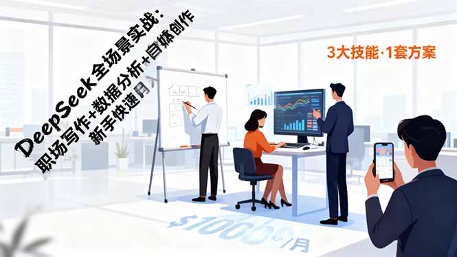 DeepSeek全场景实战：职场写作+数据分析+自媒体创作，新手快速月入过万|网创挖金社