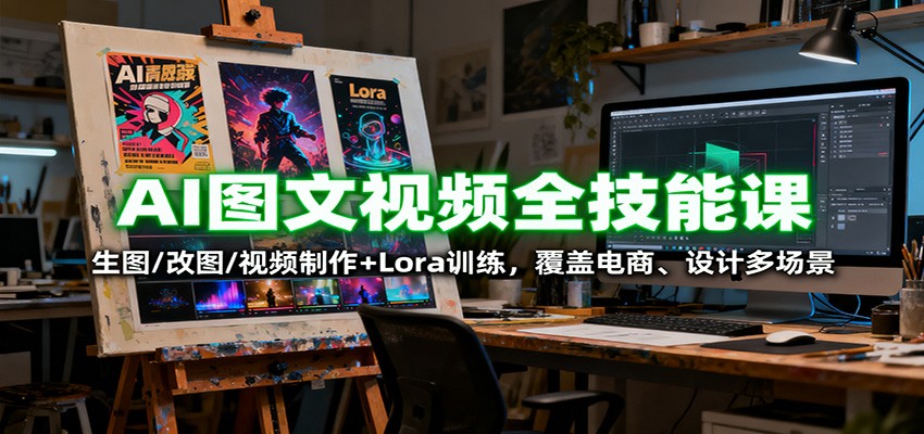 AI图文视频全技能课：生图/改图/视频制作+Lora训练，覆盖电商 、设计多场景|网创挖金社