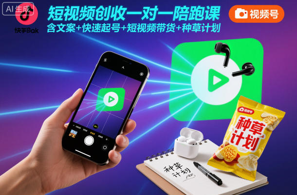 短视频创收一对一陪跑课，含文案+快速起号+短视频带货+种草计划|网创挖金社