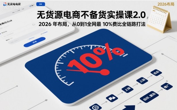 无货源电商不备货实操课2.0，2026年布局，从0到1全网最低10%费比全链路打法【更新26年3月】|网创挖金社