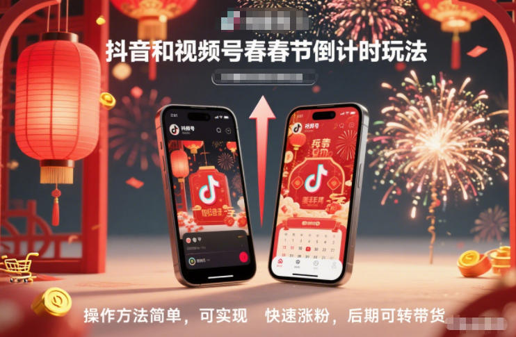 抖音和视频号，春节倒计时玩法，操作方法简单，可实现快速涨粉，后期可转带货|网创挖金社