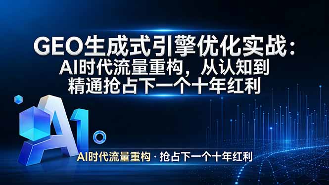 GEO 生成式引擎优化实战：AI时代流量重构，从认知到精通抢占下一个十年红利|网创挖金社