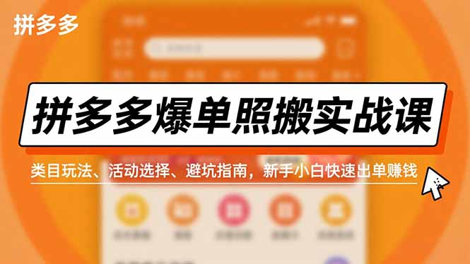 拼多多爆单照搬实战课,类目玩法、活动选择、避坑指南,新手小白快速出单赚钱|网创挖金社