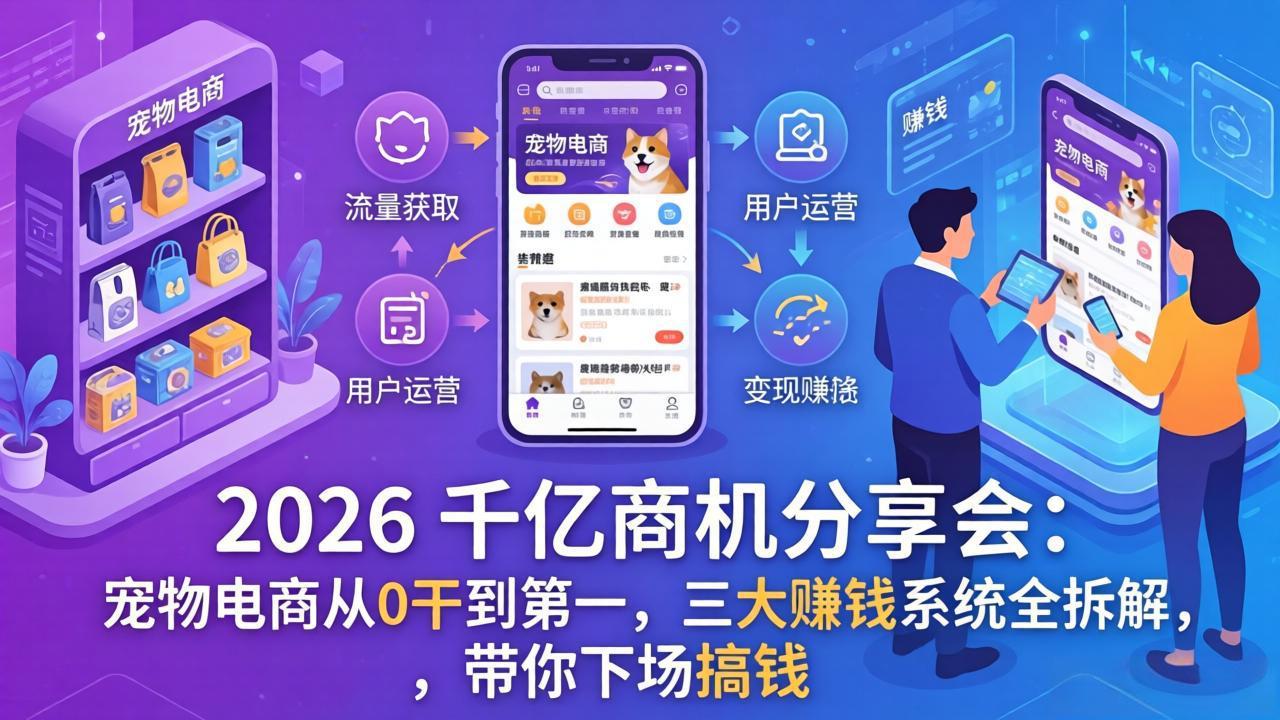 2026 千亿商机分享会：宠物电商从0干到第一，三大赚钱系统全拆解，带你下场搞钱|网创挖金社