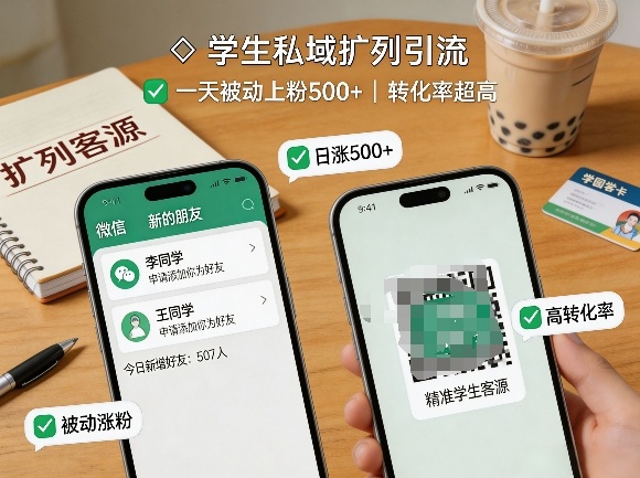 学生私域扩列引流，一天被动上粉500+，转化率超高|网创挖金社