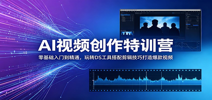 AI视频创作特训营：零基础入门到精通，玩转DS工具搭配剪辑技巧打造爆款视频|网创挖金社