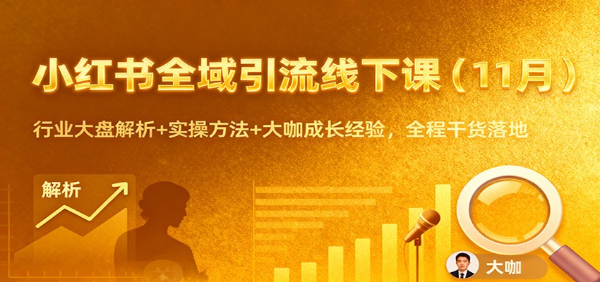 小红书全域引流线下课(11月)：行业大盘解析+实操方法+大咖成长经验，全程干货落地|网创挖金社