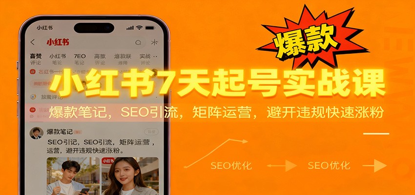 小红书7天起号实战课:爆款笔记,SEO引流,矩阵运营,避开违规快速涨粉|网创挖金社