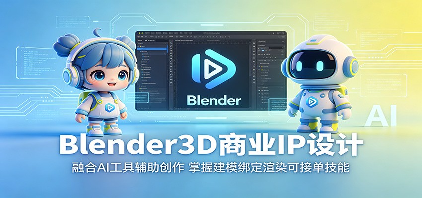 Blender3D商业IP设计：融合AI工具辅助创作，掌握建模绑定渲染可接单技能|网创挖金社