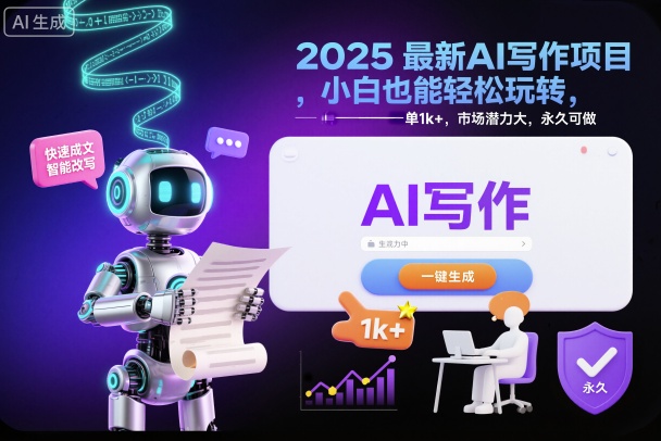 2025最新AI写作项目，小白也能轻松玩转，一单1k+，市场潜力大，永久可做|网创挖金社