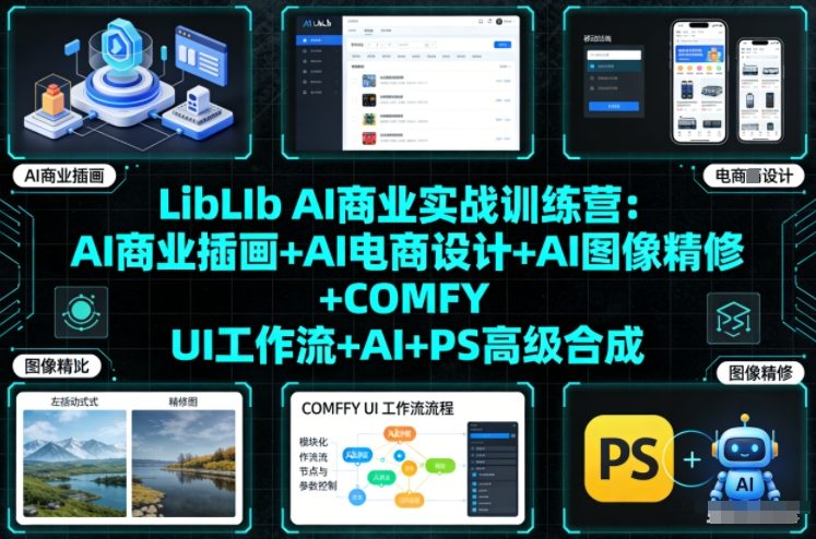 LibLIb AI商业实战训练营：AI商业插画+AI电商设计+AI图像精修+COMFY UI工作流+AI+PS高级合成|网创挖金社