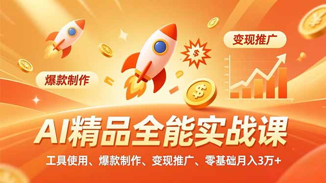 AI 精品全能实战课,工具使用、爆款制作、变现推广,零基础月入3万+|网创挖金社