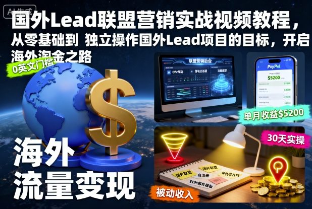 国外Lead联盟营销实战视频教程，从零基础到独立操作国外Lead项目的目标，开启海外淘金之路|网创挖金社