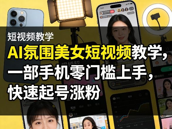 AI氛围美女短视频教学，一部手机零门槛上手，快速起号涨粉|网创挖金社