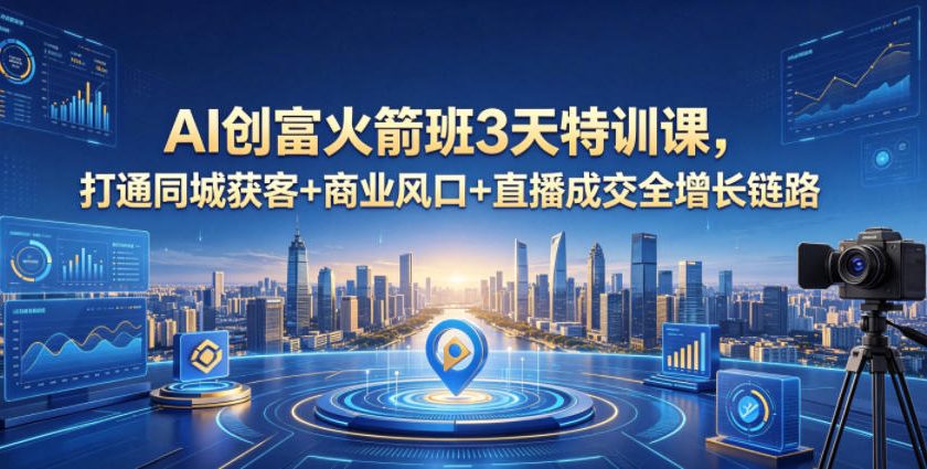 AI创富火箭班3天特训课，打通同城获客+商业风口+直播成交全增长链路，2026年4月新课|网创挖金社